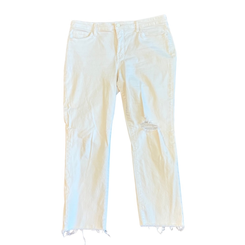 KUT FROM THE KLOTH White Jeans Size 16 Frayed Hem Mid-Rise Distressed